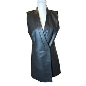 BCBG MAXAZRIA | Black "Caryn" Fau Leather Wrap Mini Dress | Small